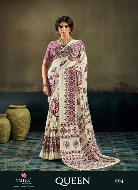 Queen By Rajtex Modal Satin Ajrakh Print Sarees